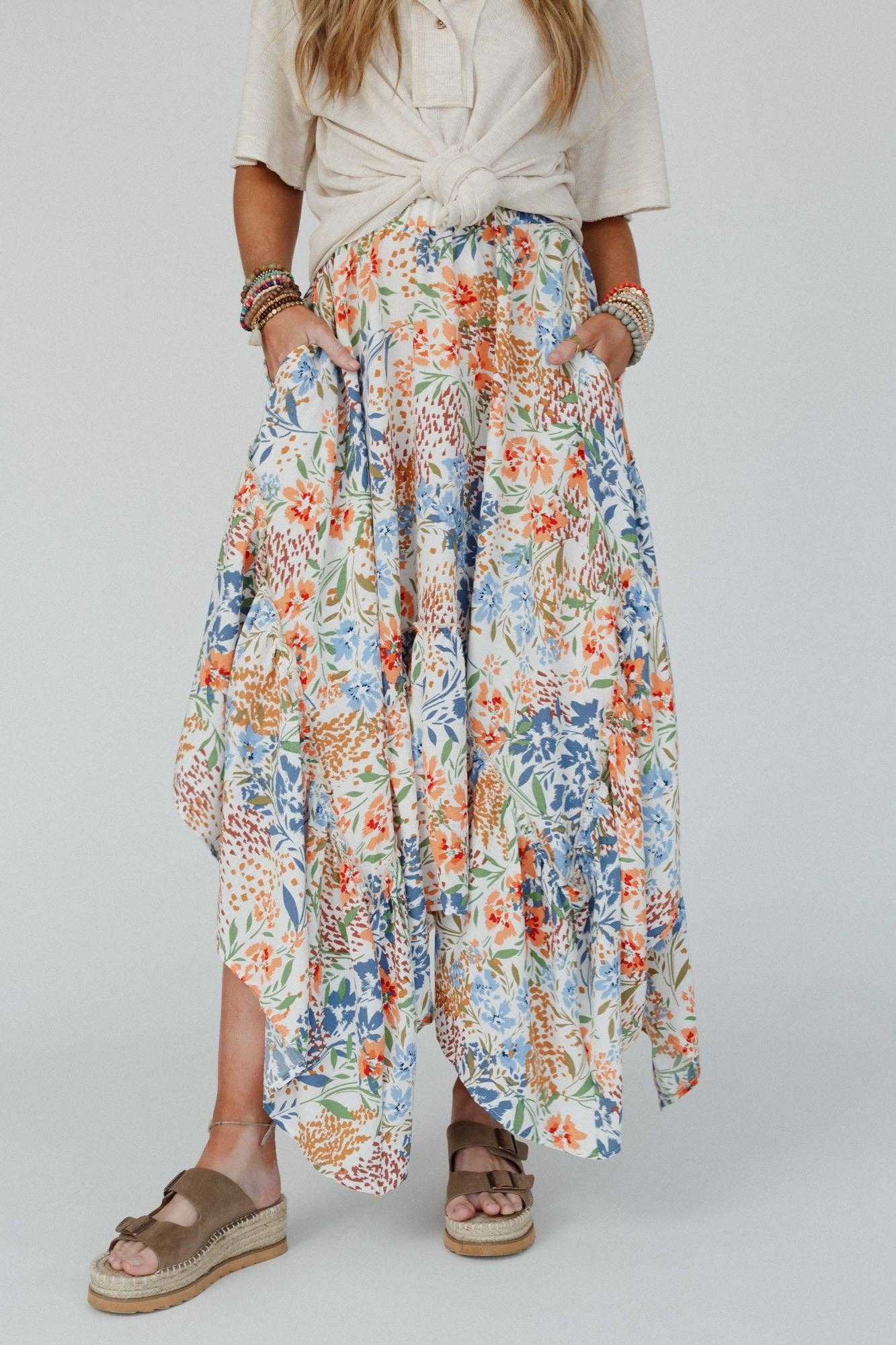 Swing Of Things Pocketed Midi Skirt - Floral - Origin Maternity 