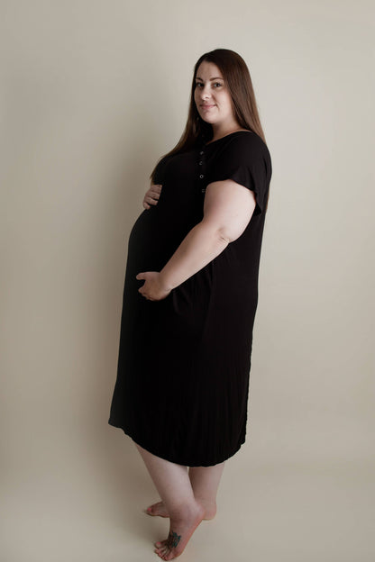 Black Maternity Mommy Labor and Delivery/ Nursing Gown - Origin Maternity 