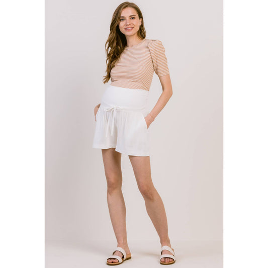 Solid Maternity Shorts with Pockets and Drawstring - Origin Maternity 