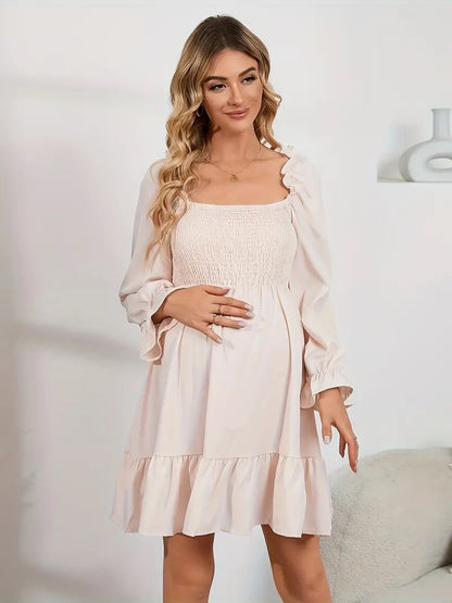 Cream Maternity Ruffle Dress - Origin Maternity 