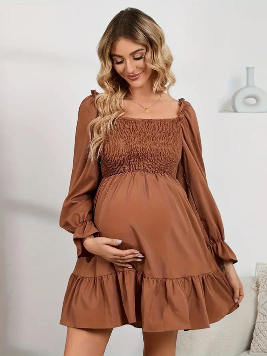 Rust Maternity Ruffle Dress - Origin Maternity 