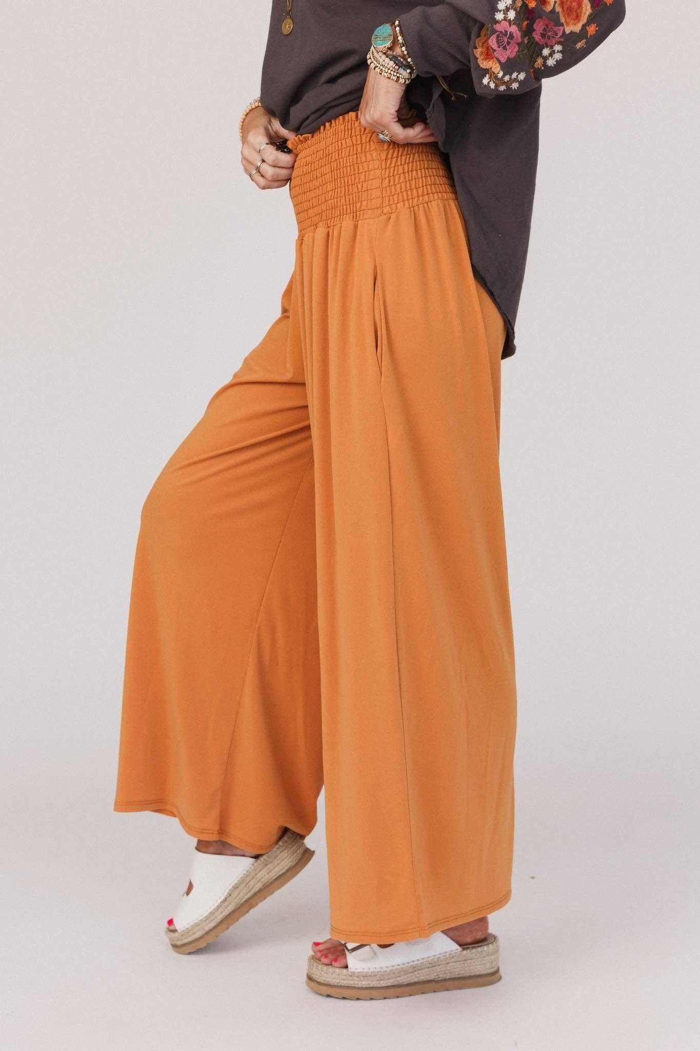 Aurora Flowy Wide Leg Pants - Mustard