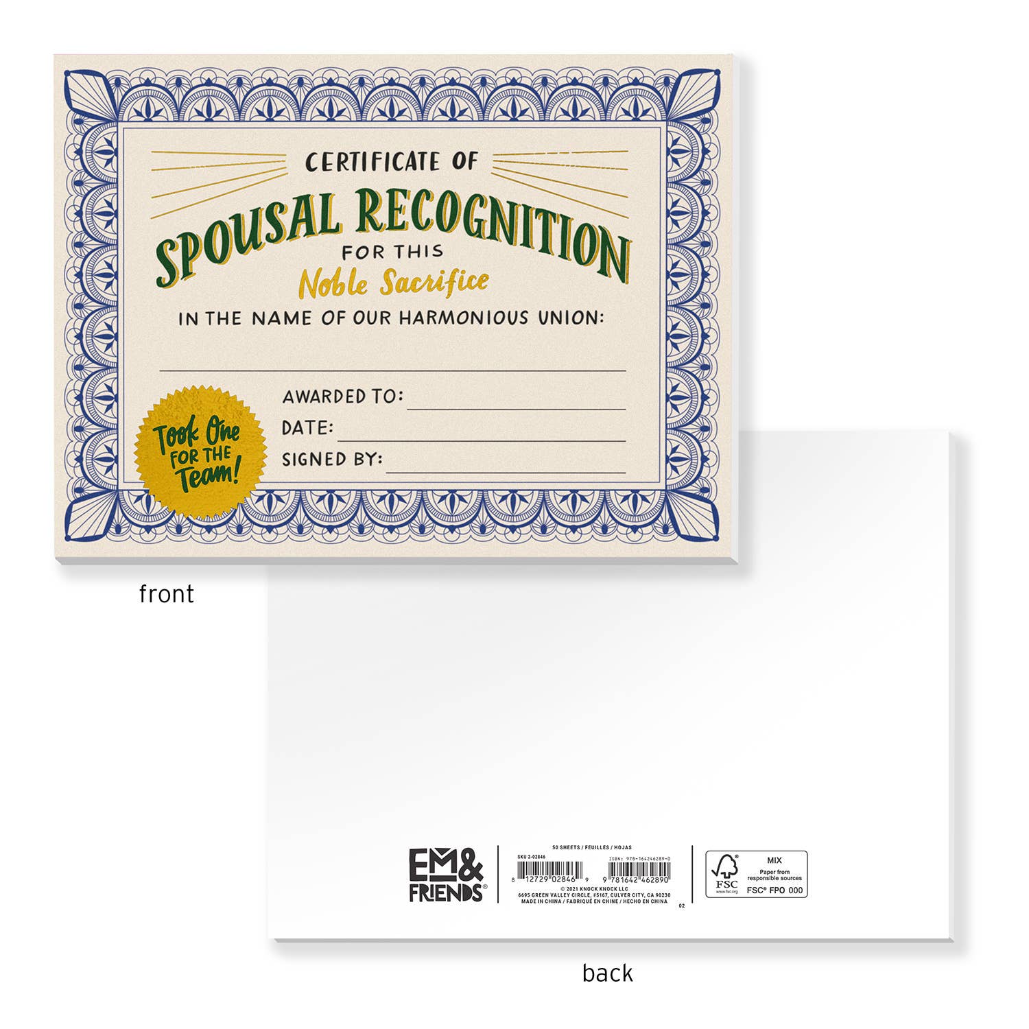 Spousal Recognition Certificate Notepad (Refresh) - Origin Maternity 