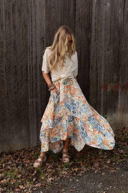 Swing Of Things Pocketed Midi Skirt - Floral - Origin Maternity 