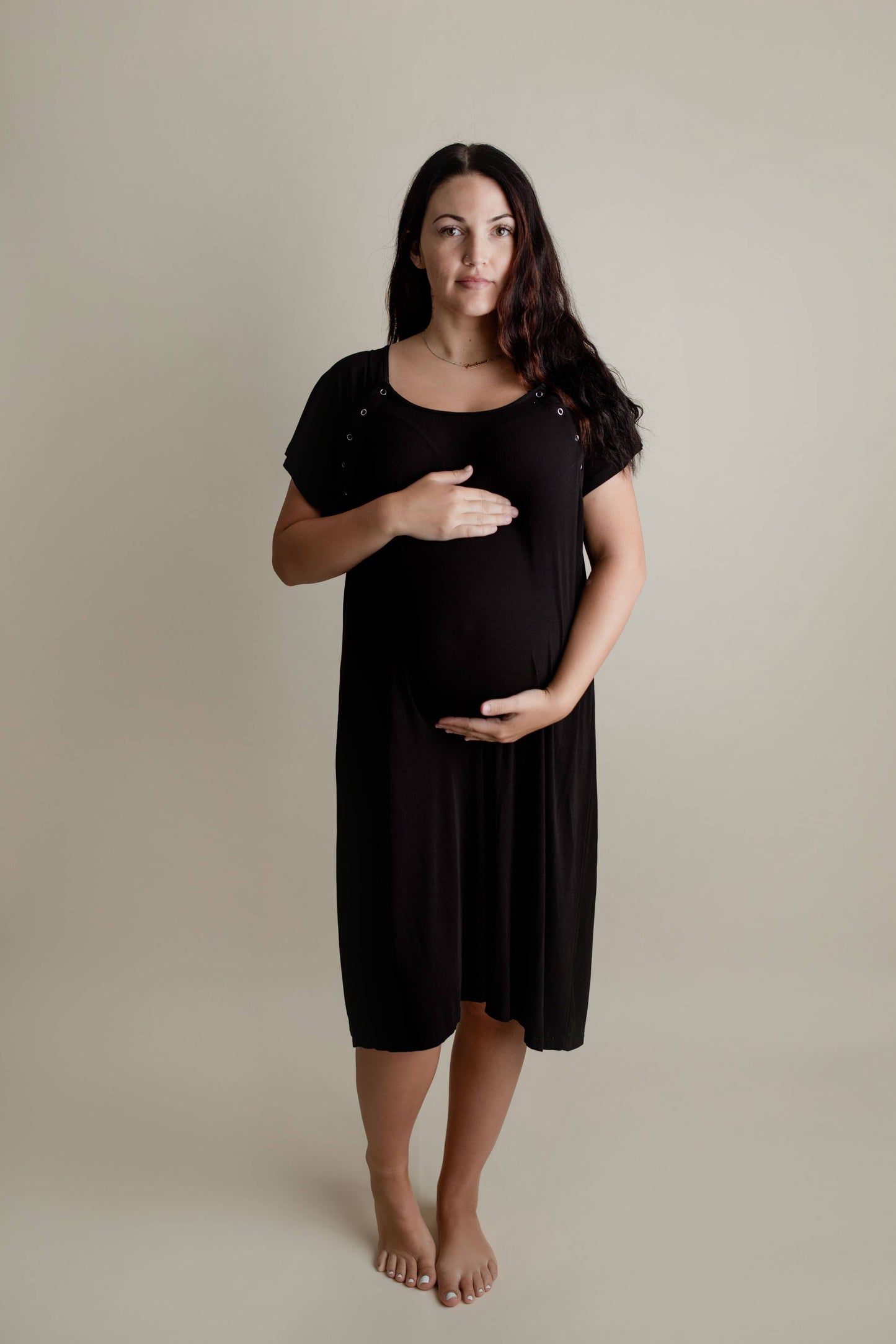 Black Maternity Mommy Labor and Delivery/ Nursing Gown - Origin Maternity 